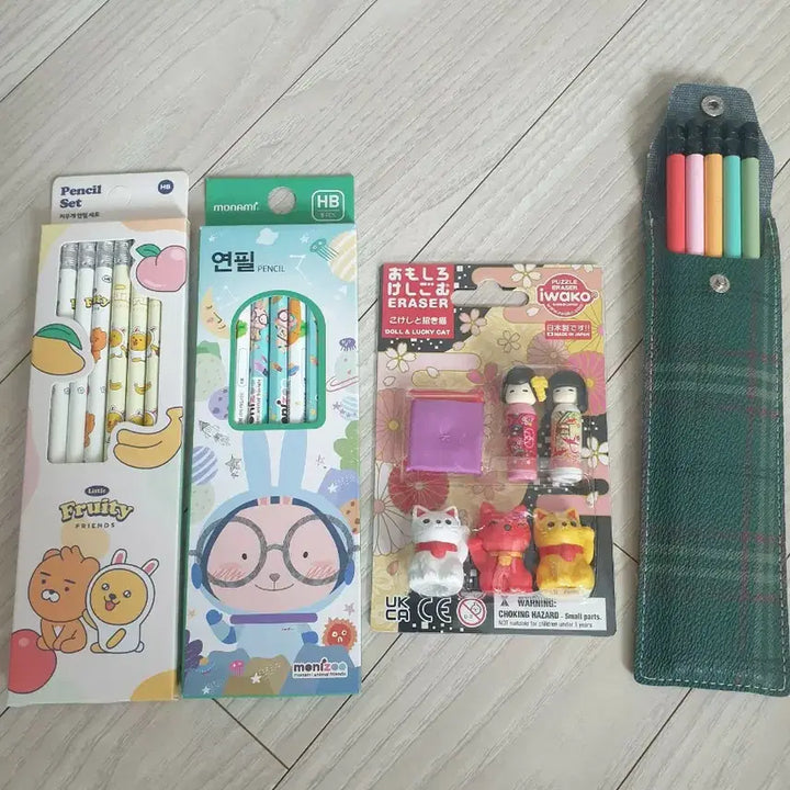 [BUNJANG] Molang Character Pencil Set with Eraser and Pencil Caps / 캐릭터 연필세트,지우개,몰랑이 연필캡
