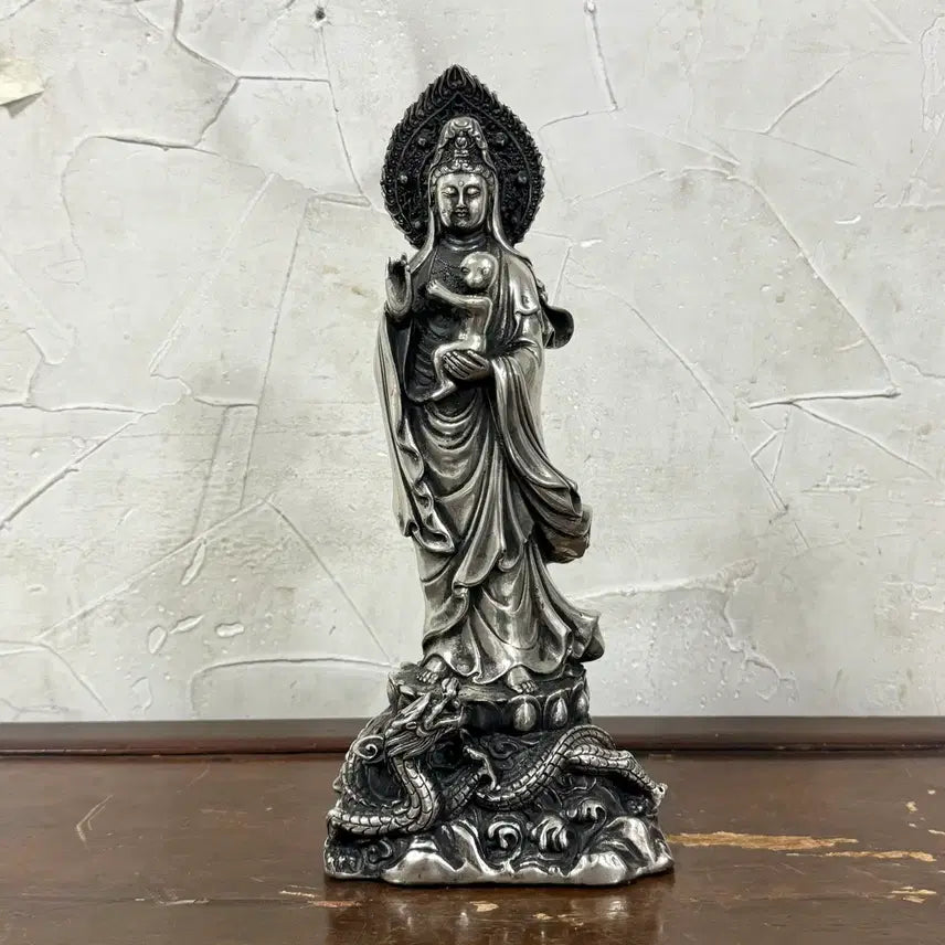 [BUNJANG] White Brass Guanyin Statue / 백동 관세음보살 용관세음보살