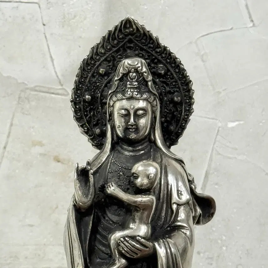 [BUNJANG] White Brass Guanyin Statue / 백동 관세음보살 용관세음보살
