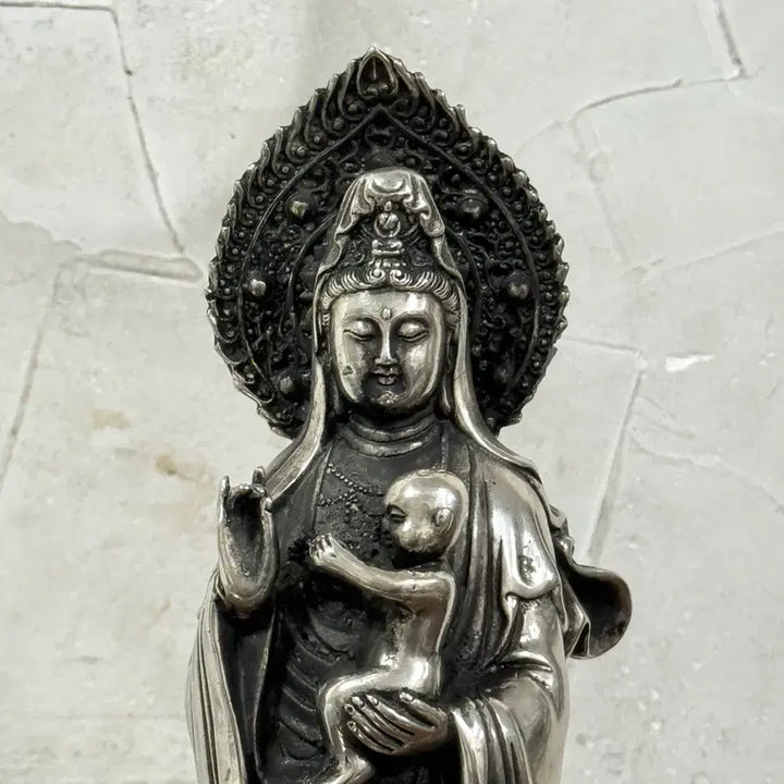 [BUNJANG] White Brass Guanyin Statue / 백동 관세음보살 용관세음보살