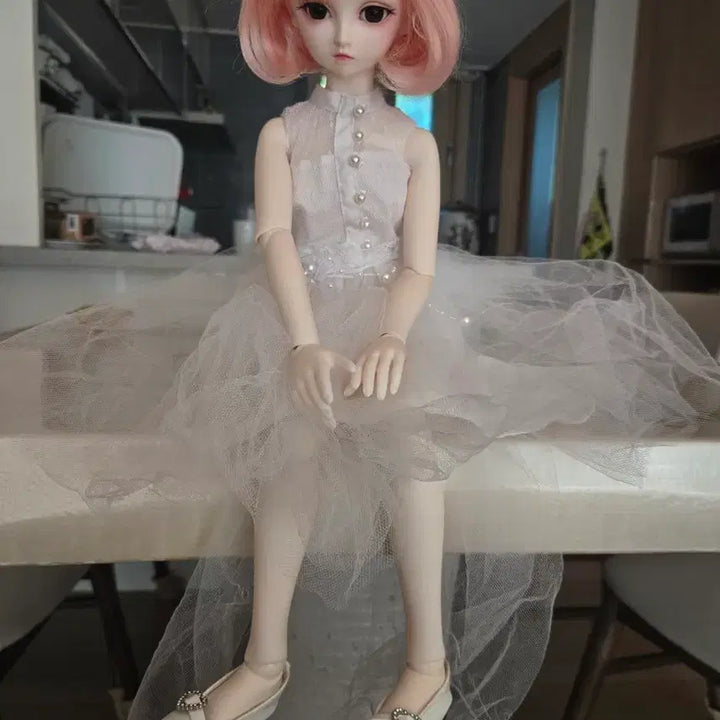 [BUNJANG] BJD Doll Pink Hair White Dress 55cm / 분홍머리 구체관절인형 화이트 드레스