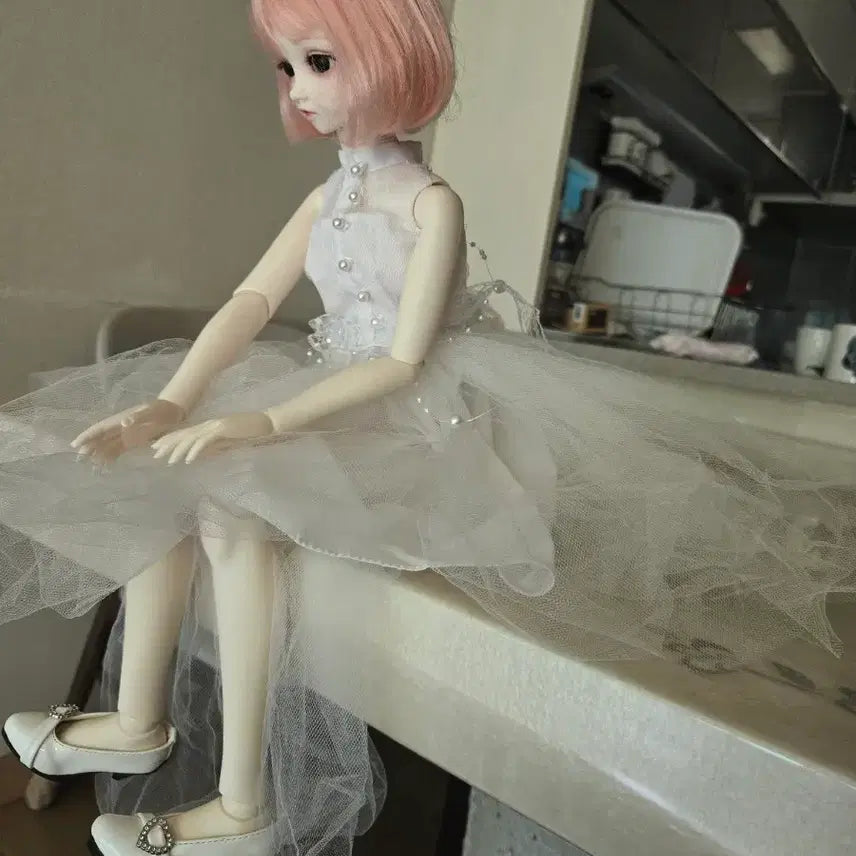 [BUNJANG] BJD Doll Pink Hair White Dress 55cm / 분홍머리 구체관절인형 화이트 드레스