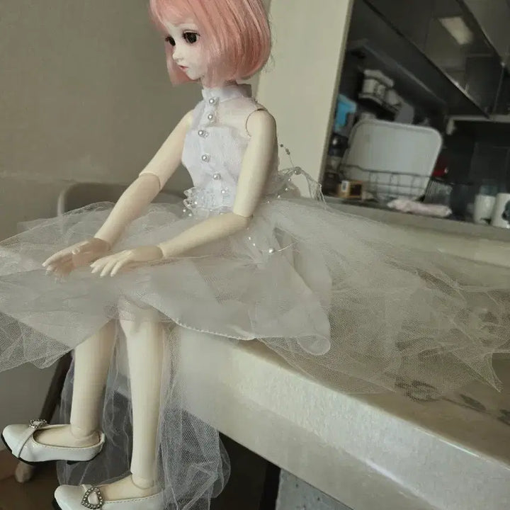 [BUNJANG] BJD Doll Pink Hair White Dress 55cm / 분홍머리 구체관절인형 화이트 드레스