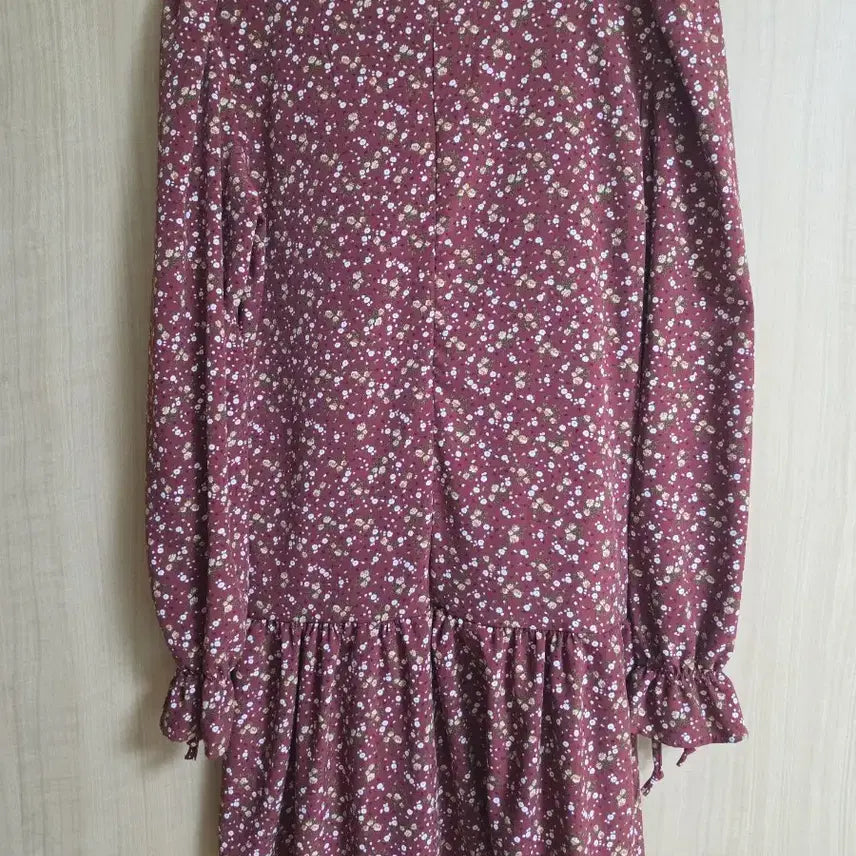 [BUNJANG] Nine Flower Shirring Long Dress Burgundy / 나인 플라워 셔링 롱 원피스 버건디