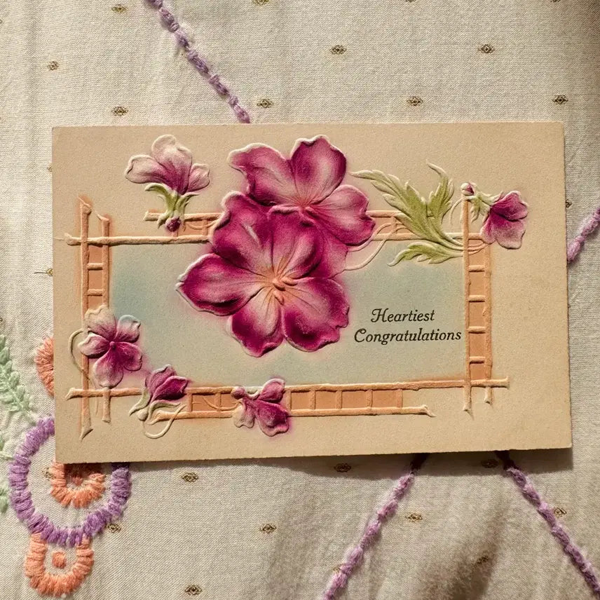 [BUNJANG] Antique German Embossed Flower Postcard (Early 1900s) / 앤틱 빈티지 양각플라워 엽서 만발한꽃