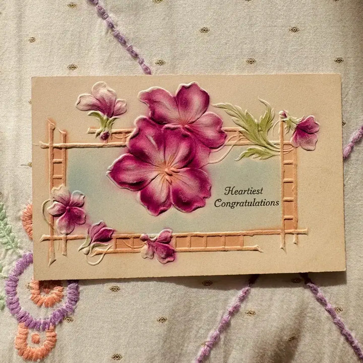 [BUNJANG] Antique German Embossed Flower Postcard (Early 1900s) / 앤틱 빈티지 양각플라워 엽서 만발한꽃