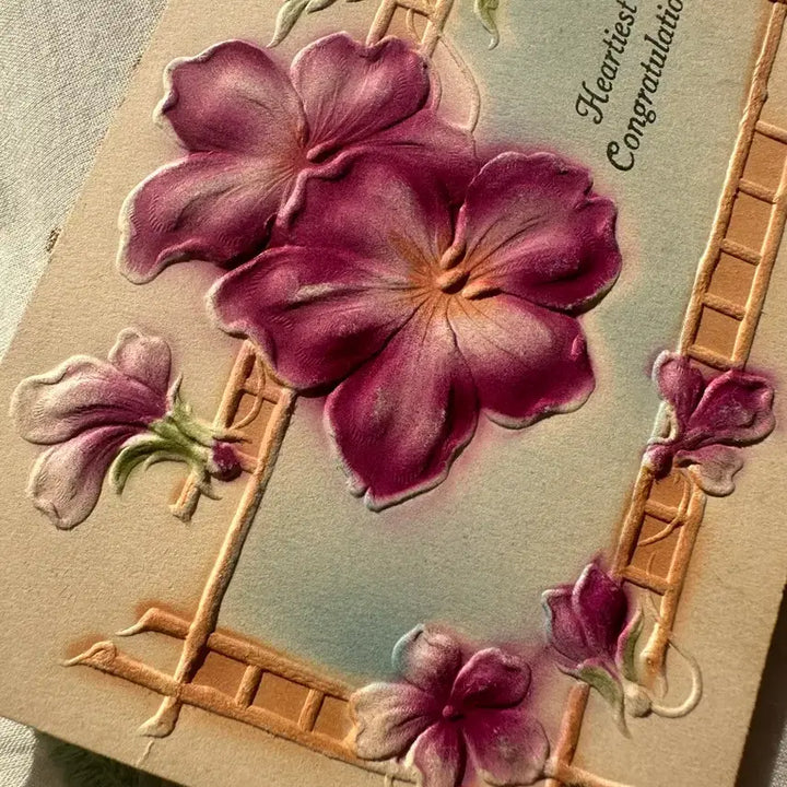 [BUNJANG] Antique German Embossed Flower Postcard (Early 1900s) / 앤틱 빈티지 양각플라워 엽서 만발한꽃