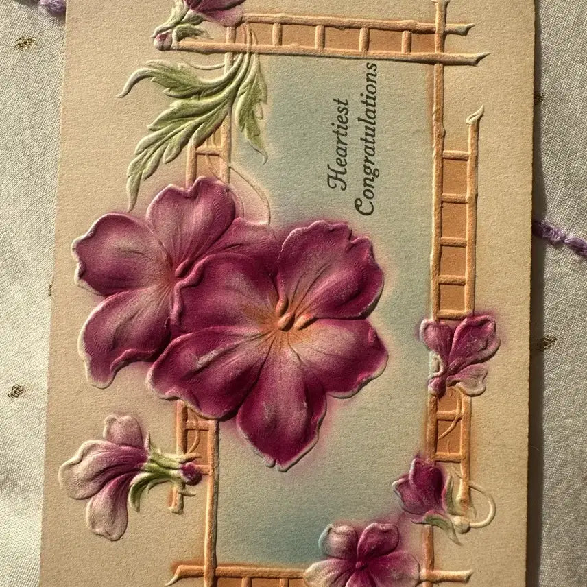 [BUNJANG] Antique German Embossed Flower Postcard (Early 1900s) / 앤틱 빈티지 양각플라워 엽서 만발한꽃