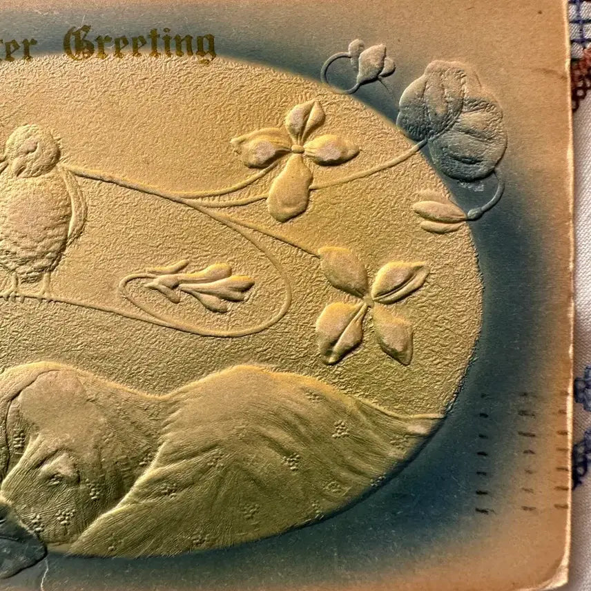[BUNJANG] Antique Embossed Postcard - Sleeping Woman and Flowers / 앤틱엽서 양각 잠자는 숲속의 여인