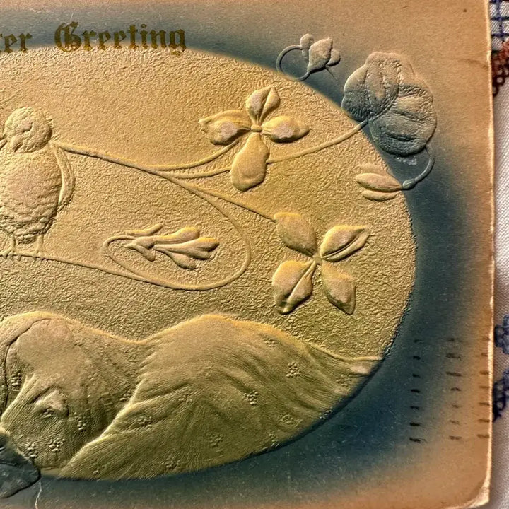 [BUNJANG] Antique Embossed Postcard - Sleeping Woman and Flowers / 앤틱엽서 양각 잠자는 숲속의 여인