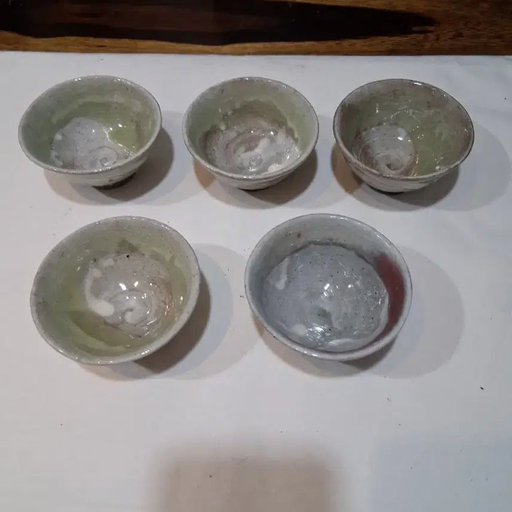 [BUNJANG] Lee Gyeong-hyo Green Glazed Celadon Tea Cups Set of 5 / 장작가마 토곡이경효 녹진사(녹유)차잔5점 .미사용