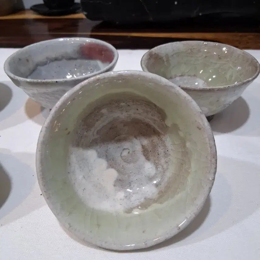 [BUNJANG] Lee Gyeong-hyo Green Glazed Celadon Tea Cups Set of 5 / 장작가마 토곡이경효 녹진사(녹유)차잔5점 .미사용