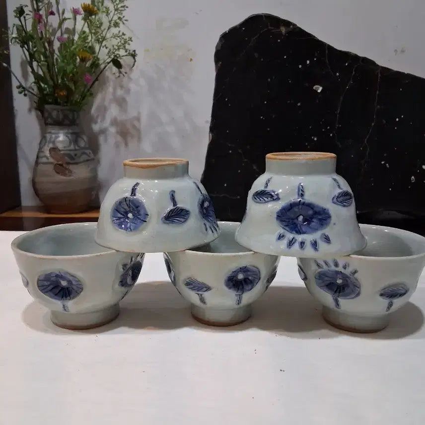 [BUNJANG] Seo Gwang-su Celadon Tea Cup Set (5 Pieces) / 장작가마 무형문화재 한도 서광수 청화차잔5점