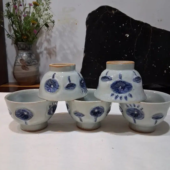 [BUNJANG] Seo Gwang-su Celadon Tea Cup Set (5 Pieces) / 장작가마 무형문화재 한도 서광수 청화차잔5점