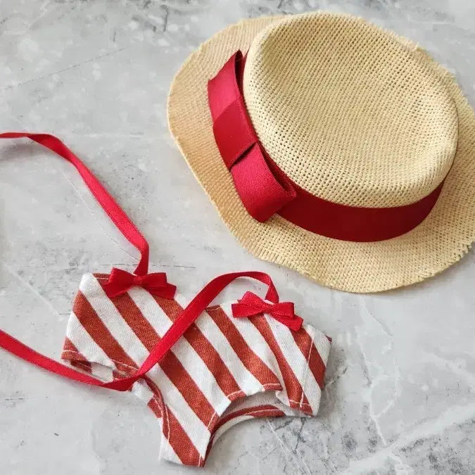 [BUNJANG] 20cm Doll Clothes Swimsuit &amp; Hat Set / 무속성 인형옷 20cm 수영복 모자 세트 솜인형 20깅