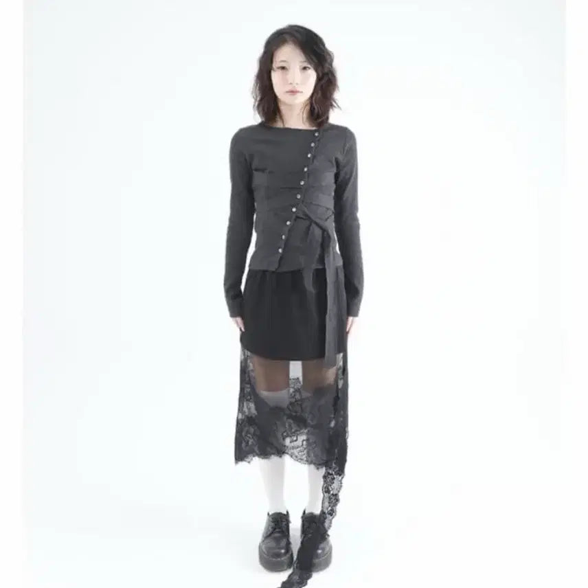 [BUNJANG] Oushai Mesh Lace Long Skirt Black / 오스하이 mesh lace long skirt black