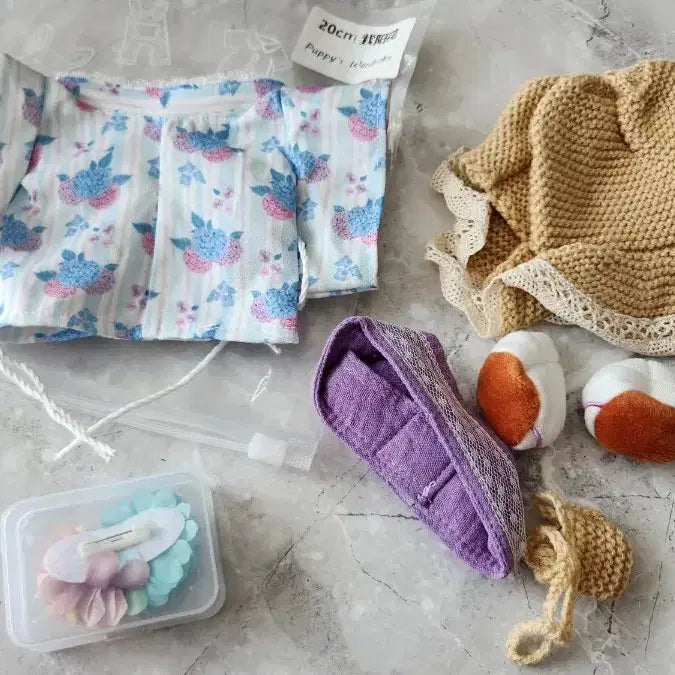 [BUNJANG] 20cm Puppy Wardrobe Hydrangea Yukata Set (Unused) / 무속성 인형옷 20cm 퍼피옷장 수국 유카타 세트 미사용 솜인형 20깅