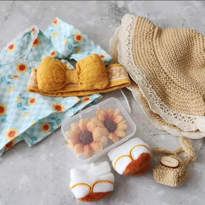 [BUNJANG] 20cm Doll Clothes Sunflower Yukata Set (Unused) / 무속성 인형옷 20cm 퍼피옷장 해바라기 유카타 세트 미사용 솜인형