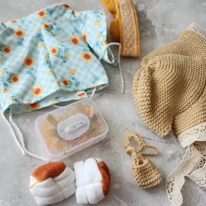 [BUNJANG] 20cm Doll Clothes Sunflower Yukata Set (Unused) / 무속성 인형옷 20cm 퍼피옷장 해바라기 유카타 세트 미사용 솜인형