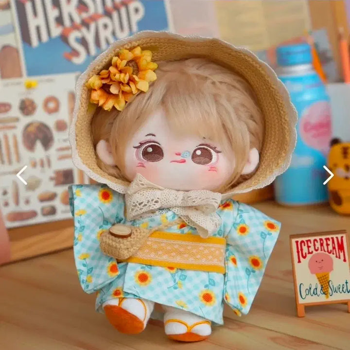 [BUNJANG] 20cm Doll Clothes Sunflower Yukata Set (Unused) / 무속성 인형옷 20cm 퍼피옷장 해바라기 유카타 세트 미사용 솜인형