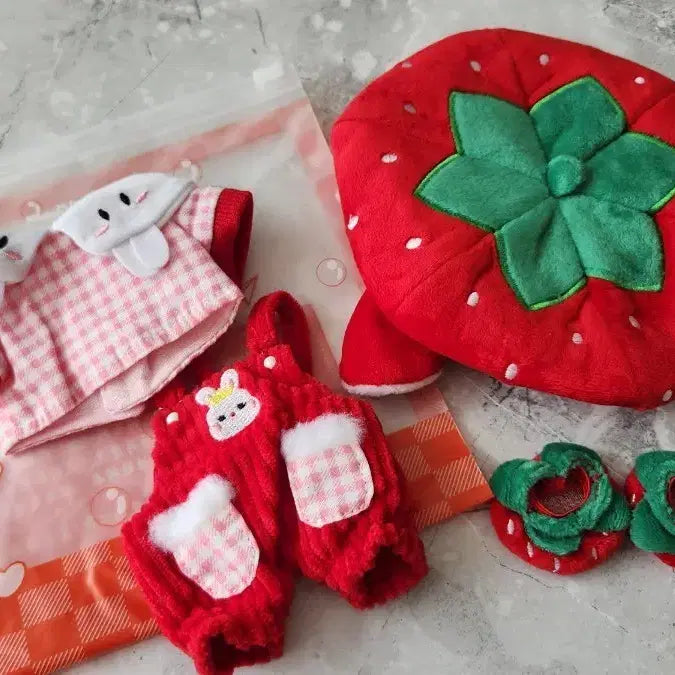 [BUNJANG] 20cm Strawberry Boy Outfit for Dolls / 무속성 인형옷 20cm 삼둥이옷장 딸기소년 미사용 솜인형 20깅