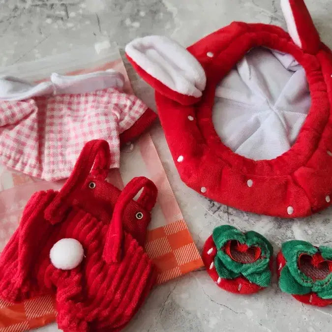 [BUNJANG] 20cm Strawberry Boy Outfit for Dolls / 무속성 인형옷 20cm 삼둥이옷장 딸기소년 미사용 솜인형 20깅