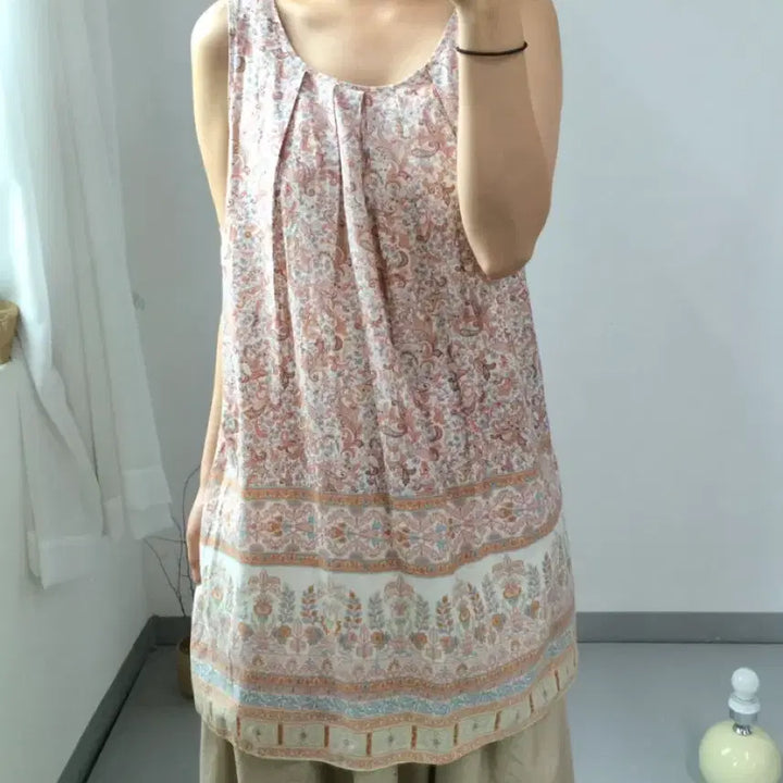 [BUNJANG] Vintage Light Pink Paisley Sleeveless Blouse / 빈티지 연핑크 페이즐리 민소매 블라우스 카모메산장 모리노가토 지구네