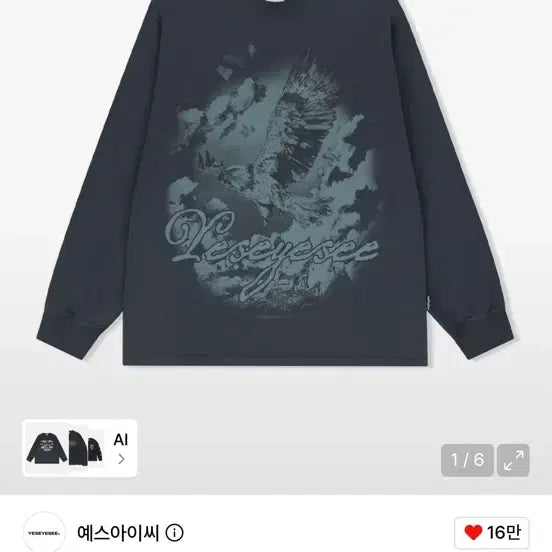 [BUNJANG] YESEYESEE Flying Eagle Long Sleeve Charcoal / 예스아이씨 Flying Eagle L/S 롱슬리브 Charcoal