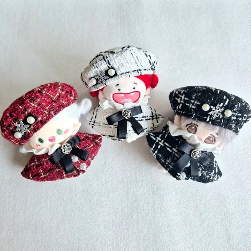 [BUNJANG] 10cm Doll Clothes Tweed Cape Set - White / 10cm 인형옷 누이옷 트위드 모자 케이프 망토 화이트