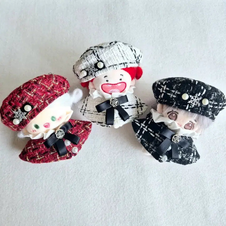 [BUNJANG] 10cm Doll Clothes Tweed Cape Set - White / 10cm 인형옷 누이옷 트위드 모자 케이프 망토 화이트