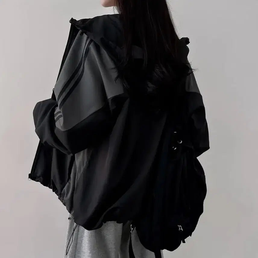 [BUNJANG] The Pink Nak Oversized Color-Block Line Windbreaker Jacket / 에이블리 더핑크 나크 오버핏 포켓 배색 라인 바람막이 윈드 자켓