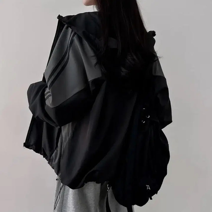 [BUNJANG] The Pink Nak Oversized Color-Block Line Windbreaker Jacket / 에이블리 더핑크 나크 오버핏 포켓 배색 라인 바람막이 윈드 자켓