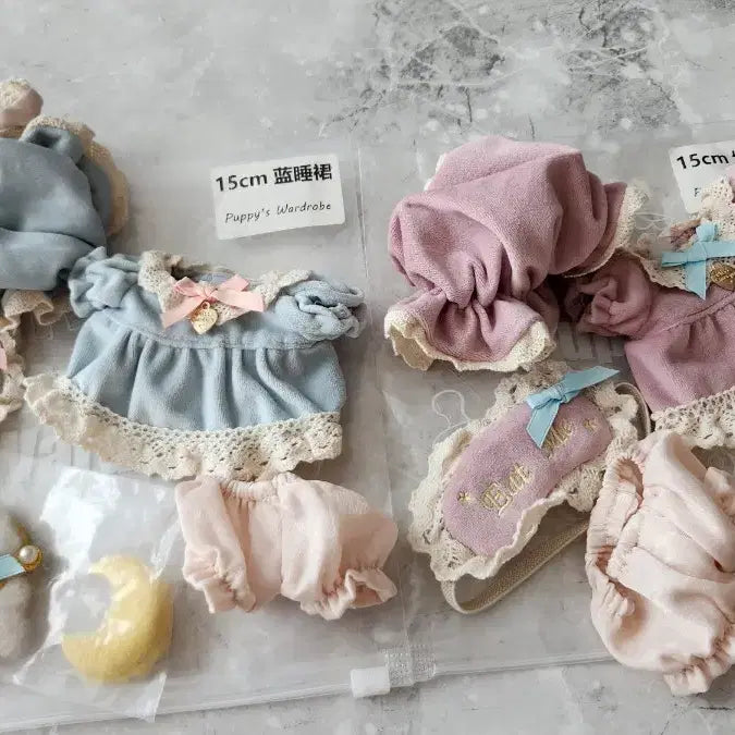 [BUNJANG] 15cm Doll Clothes Alice Pajama Set (Blue/Purple) - Unused / 무속성 인형옷 15cm 퍼피옷장 앨리스 파자마 세트 블루 퍼플 미사용