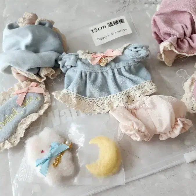 [BUNJANG] 15cm Doll Clothes Alice Pajama Set (Blue/Purple) - Unused / 무속성 인형옷 15cm 퍼피옷장 앨리스 파자마 세트 블루 퍼플 미사용
