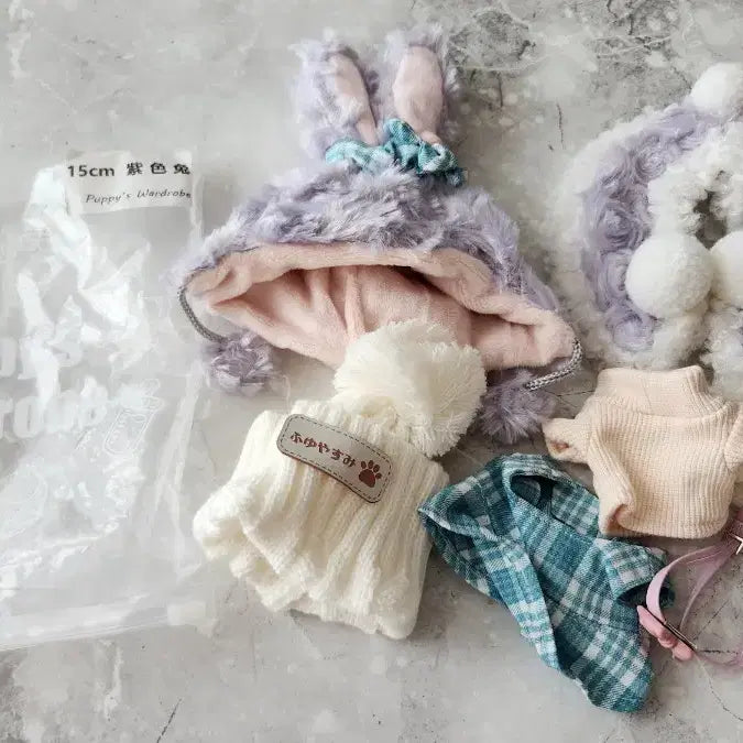 [BUNJANG] Puppy Closet 15cm Doll Clothes Winter Purple Rabbit Set (Unused) / 무속성 인형옷 15cm 퍼피옷장 겨울 보라 토끼 세트 미사용