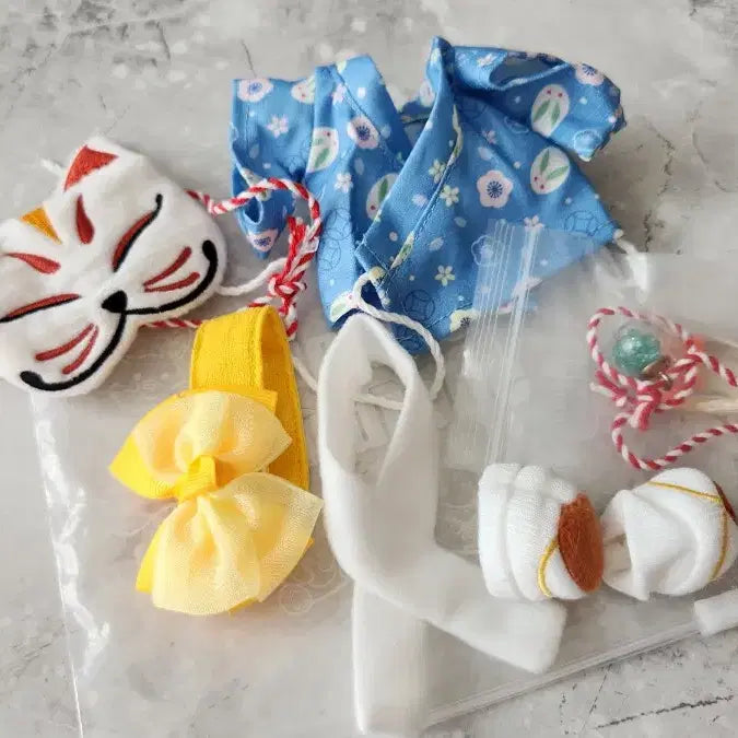 [BUNJANG] 15cm Doll Clothes Puppy Closet Red Yukata Kimono Set / 무속성 인형옷 15cm 퍼피옷장 유카타 기모노 세트 레드 미사용