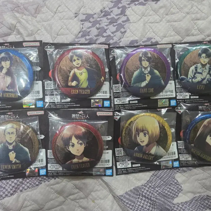 [BUNJANG] Attack on Titan G Prize Can Badge Full Set Eren, Mikasa, Levi, Jean, Hange, Erwin / 진격의 거인 G상 캔뱃지 풀세트 에렌 미가사 리바이 쟝 에렌 한지 엘빈