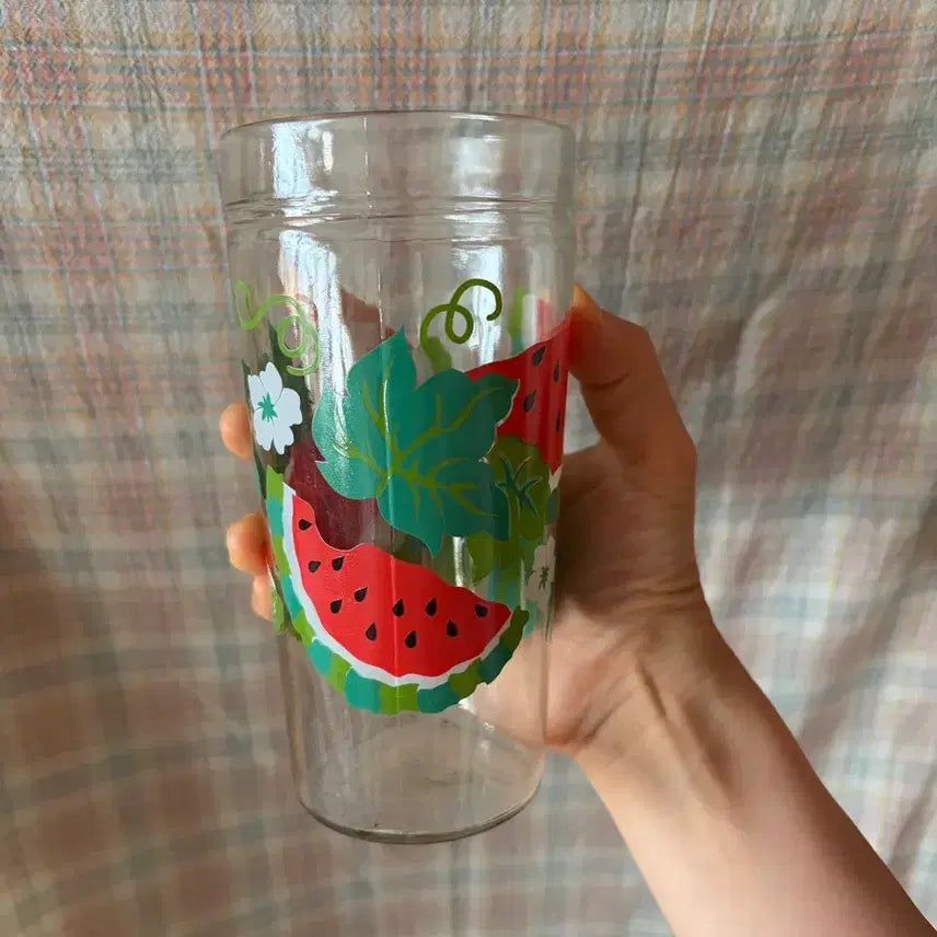 [BUNJANG] Vintage Watermelon Glass Cup / (가격제안 가능)고전/빈티지 수박 그림 유리컵