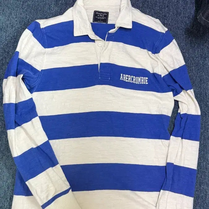 [BUNJANG] Abercrombie &amp; Fitch Striped Long Sleeve Rugby Shirt L / 아베크롬비 스트라이프 긴팔 럭비티