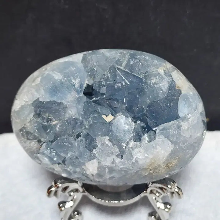 [BUNJANG] Natural Crystal Blue Chalcedony Egg Stone with Stand / 천연크리스탈 블루수정 에그형 원석+받침대
