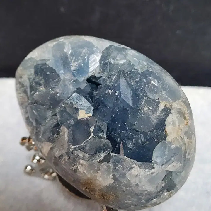 [BUNJANG] Natural Crystal Blue Chalcedony Egg Stone with Stand / 천연크리스탈 블루수정 에그형 원석+받침대