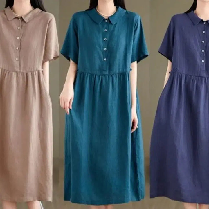 [BUNJANG] Linen Colorful Waist Button Long Dress / 린넨 컬러풀 웨이스트 버튼 롱원피스 (무료배송)