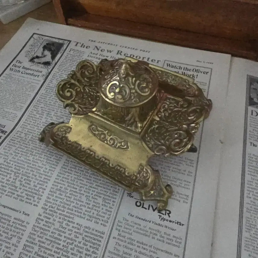 [BUNJANG] Antique Brass Inkwell Pen Tray / 빈티지 앤틱 브라스 잉크웰 펜트레이