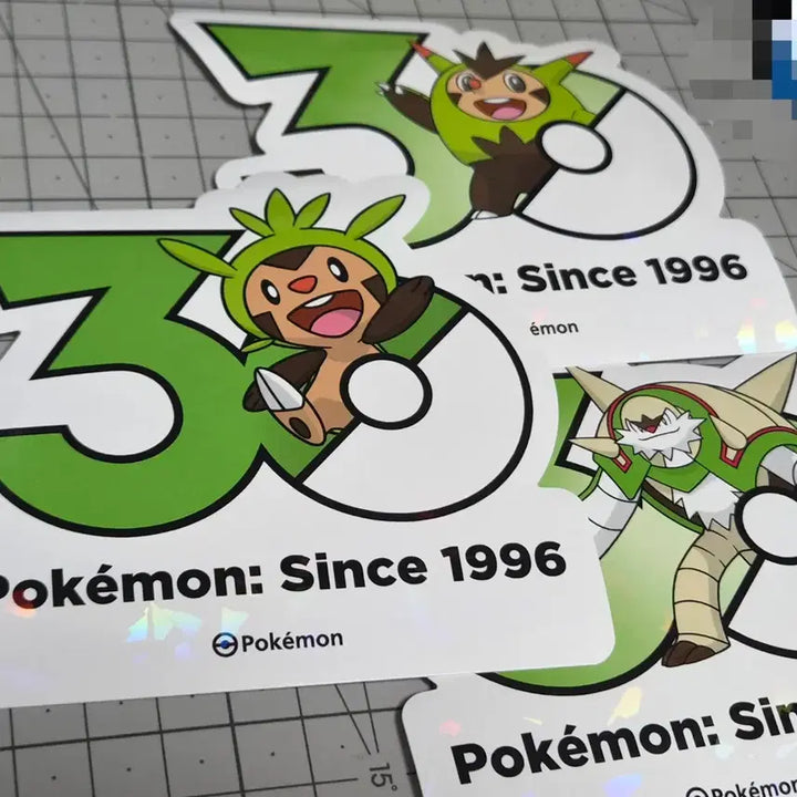 [BUNJANG] Pokemon 30th Anniversary Logo Stickers - Chespin, Quilladin, Chesnaught / 포켓몬 30주년 로고 스티커 도치마론, 도치보구, 브리가론 판매합니다.