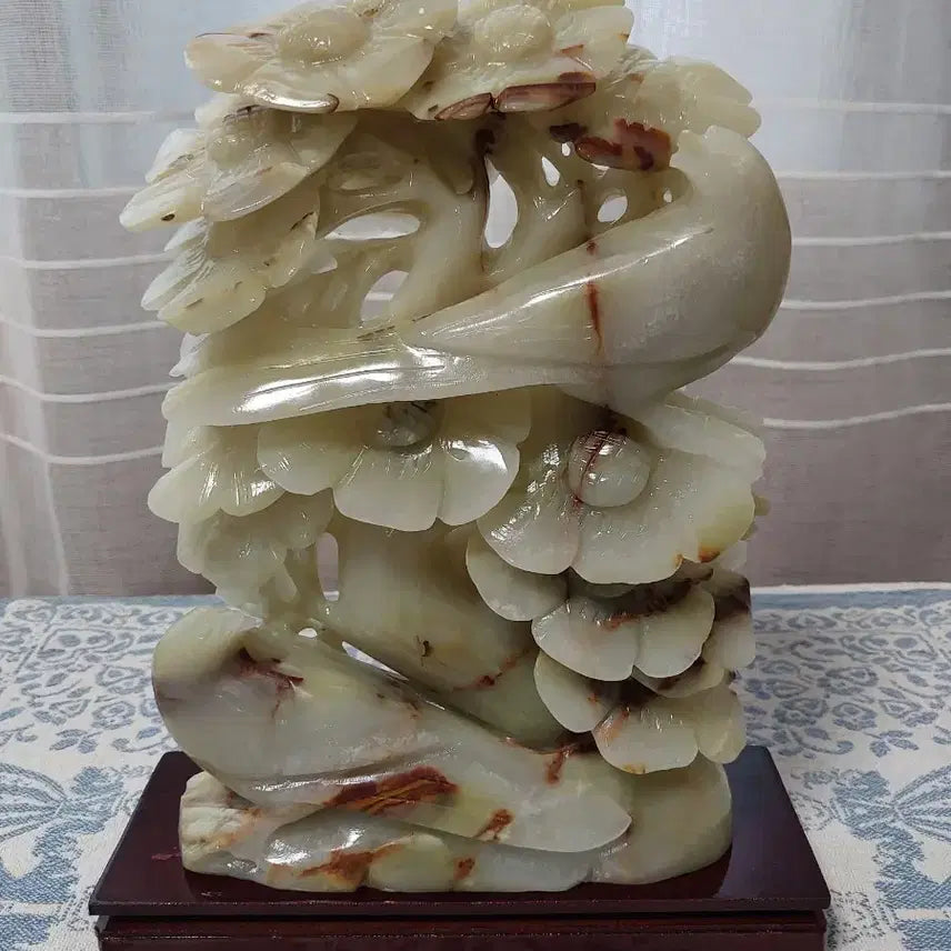 [BUNJANG] Natural Jade Carving Flower and Bird Statue Ornament / 천연옥꽃 조각상 장식품