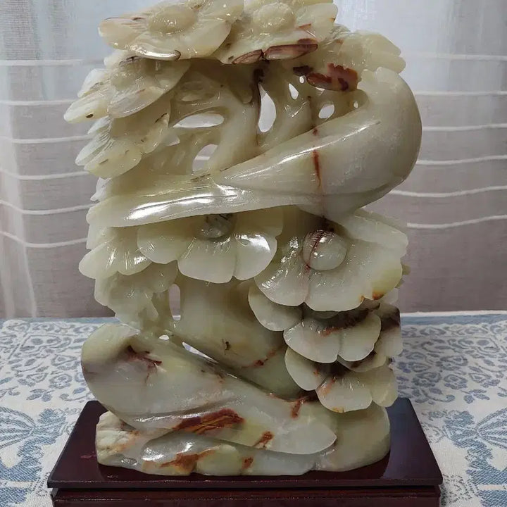 [BUNJANG] Natural Jade Carving Flower and Bird Statue Ornament / 천연옥꽃 조각상 장식품