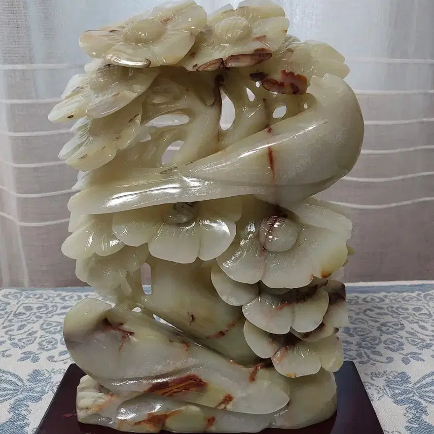 [BUNJANG] Natural Jade Carving Flower and Bird Statue Ornament / 천연옥꽃 조각상 장식품