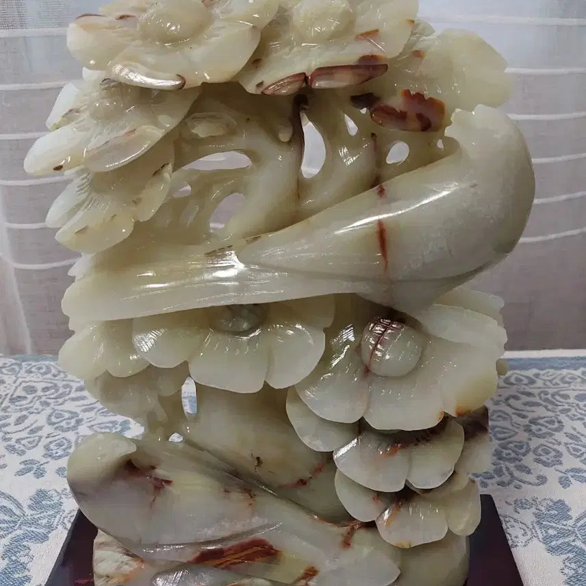 [BUNJANG] Natural Jade Carving Flower and Bird Statue Ornament / 천연옥꽃 조각상 장식품