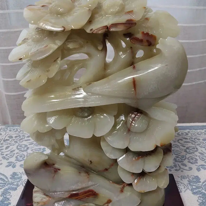 [BUNJANG] Natural Jade Carving Flower and Bird Statue Ornament / 천연옥꽃 조각상 장식품