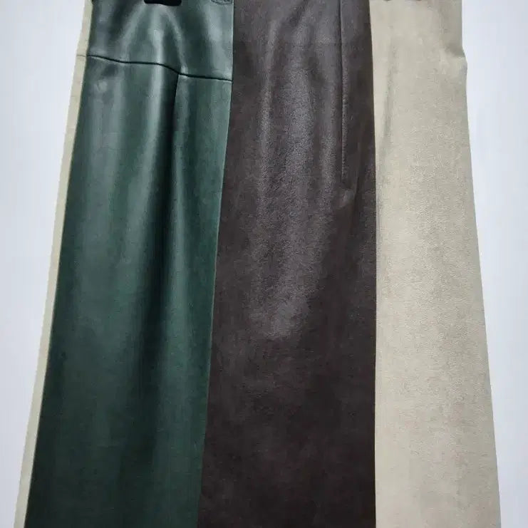 [BUNJANG] TIME Genuine Color Block Leather Midi Skirt Size 25-26 / TIME(타임정품) 포스트모던 배색 가죽스커트25~26